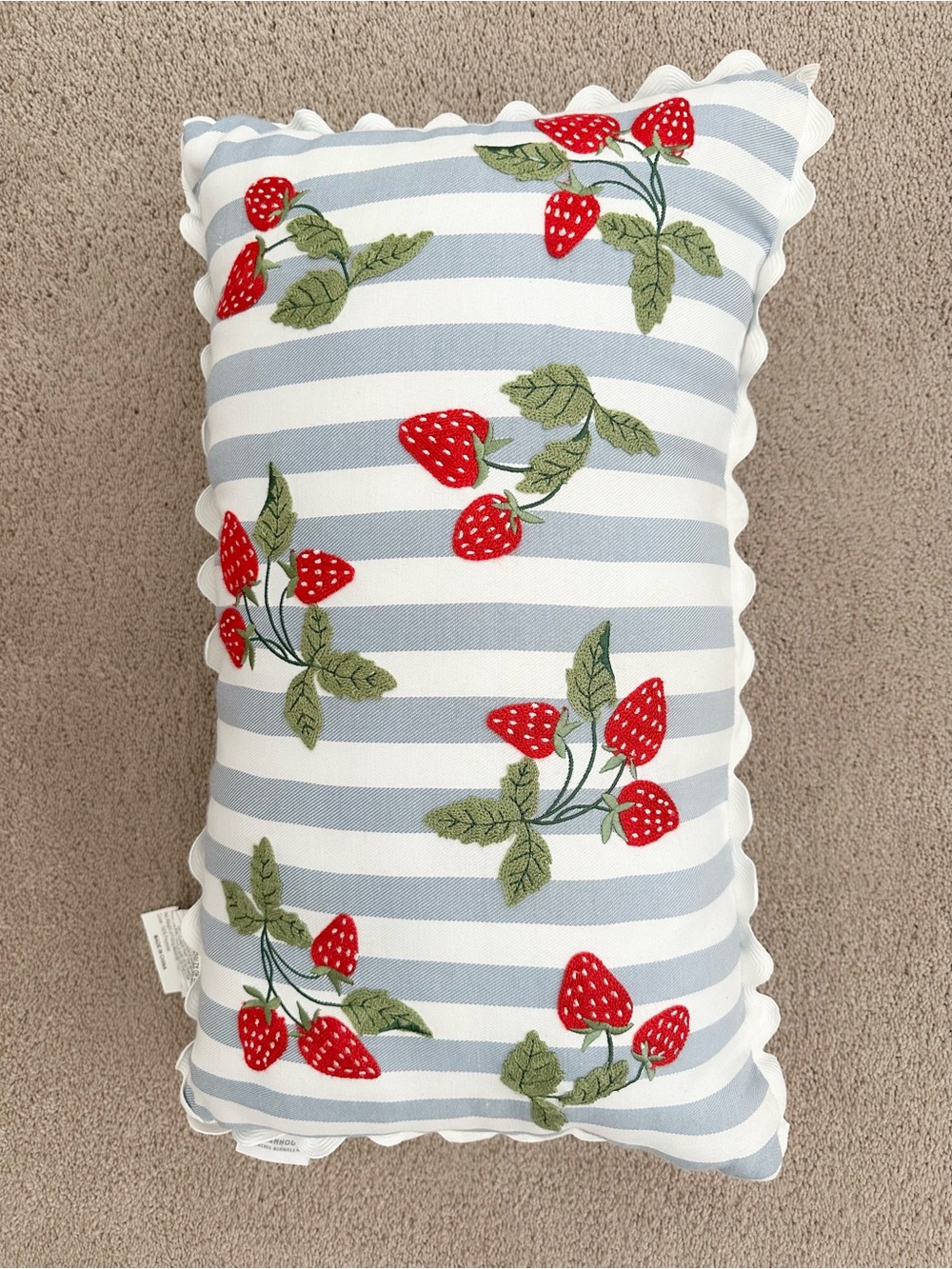 Set of 2 Strawberry Embroidered Blue & White Stripes Indoor/Outdoor Throw Pillow - Picture 14 of 17